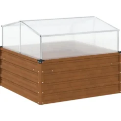 Odlingslåda med växthus av väderbeständigt stål - Planteringslåda | Färg: Stålgrå | Storlek: [ange storlek]