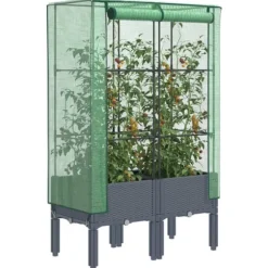 Odlingslåda med växthusöverdrag rottinglook 80x40x140 cm