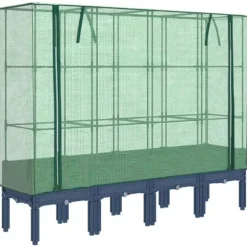 Odlingslåda med växthusöverdrag - Robust design i rottinglook | Storlek: 160x40x140 cm | Färg: Beige