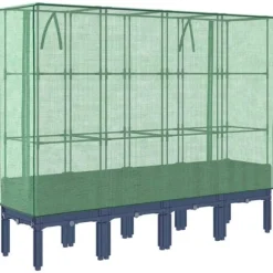 Odlingslåda med växthusöverdrag - Robust design i rottinglook | Storlek: 160x40x140 cm | Färg: Beige