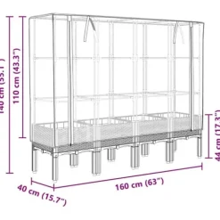 Odlingslåda med växthusöverdrag - Robust design i rottinglook | Storlek: 160x40x140 cm | Färg: Beige