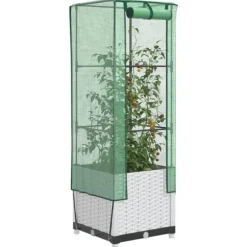 Odlingslåda med växthusöverdrag rottinglook 40x40x139 cm