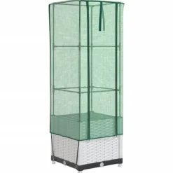 Odlingslåda med växthusöverdrag rottinglook 40x40x139 cm