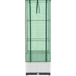 Odlingslåda med växthusöverdrag rottinglook 40x40x139 cm