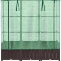 Odlingslåda med växthusöverdrag rottinglook 120x40x138 cm