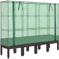 Odlingslåda med växthusöverdrag rottinglook 160x40x140 cm