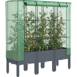 Odlingslåda med växthusöverdrag rottinglook 120x40x140 cm