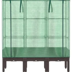 Odlingslåda med växthusöverdrag rottinglook 120x40x140 cm