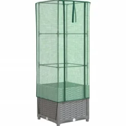 Odlingslåda med växthusöverdrag rottinglook 40x40x139 cm