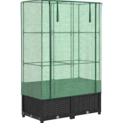 Odlingslåda med växthusöverdrag rottinglook 80x40x138 cm