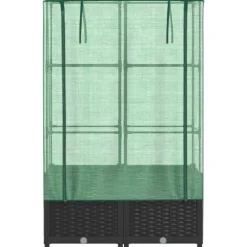 Odlingslåda med växthusöverdrag rottinglook 80x40x138 cm