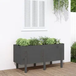 Odlingslåda på ben i massivt furuträ - Höjd: 57 cm | Färg: Grå | Storlek: 121x50 cm