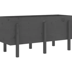 Odlingslåda på ben i massivt furuträ - Höjd: 57 cm | Färg: Grå | Storlek: 121x50 cm