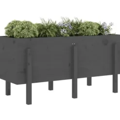 Odlingslåda på ben i massivt furuträ - Höjd: 57 cm | Färg: Grå | Storlek: 121x50 cm