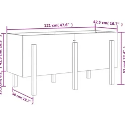 Odlingslåda på ben i massivt furuträ - Höjd: 57 cm | Färg: Grå | Storlek: 121x50 cm