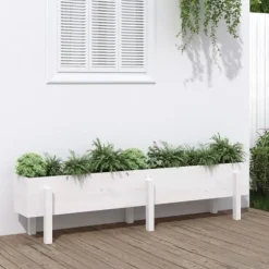 Odlingslåda på ben 160x30x38 cm vit massiv furu