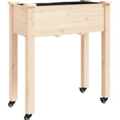 Odlingslåda på hjul med foder 71x37x80 cm massivt granträ