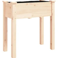 Odlingslåda på hjul med foder 71x37x80 cm massivt granträ