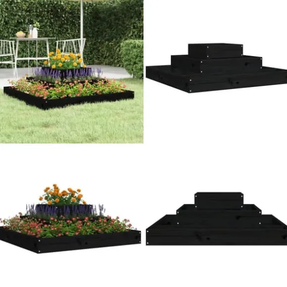 Odlingslåda svart 80x80x27 cm massiv furu - Odlingslåda Upphöjd - Odlingslådor Upphöjda - Home & Living