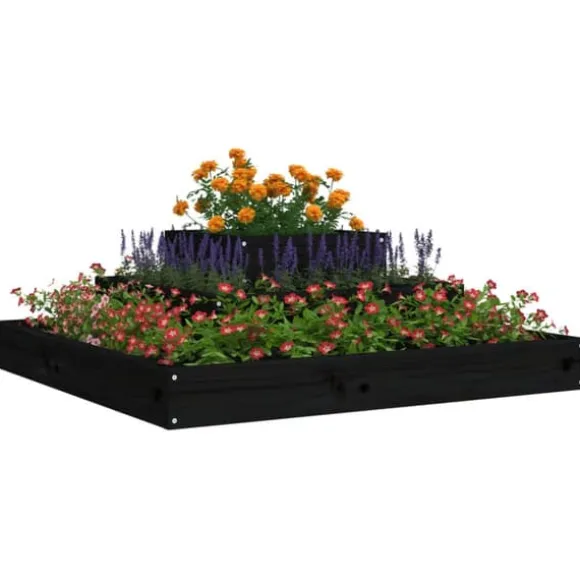 Odlingslåda svart 80x80x27 cm massiv furu - Odlingslåda Upphöjd - Odlingslådor Upphöjda - Home & Living