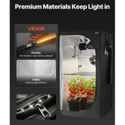 Odlingslådeset, 100x100x200 cm, Svart, För inomhusodling av växter