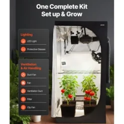 Odlingslådeset, 100x100x200 cm, Svart, För inomhusodling av växter