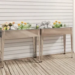 Odlingslådor i galvaniserat stål - Hållbara och dekorativa | 2 st | Färg: Silver | Storlek: 90x40x80 cm