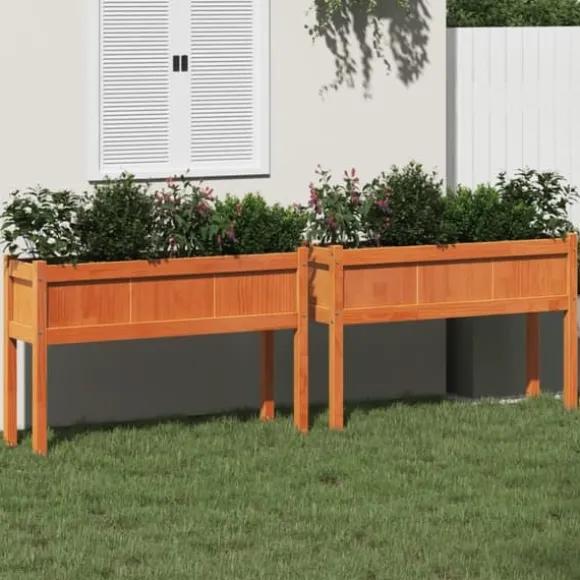 Odlingslådor i massiv furu - 2 st med ben, vaxbrun | Färg: Vaxbrun | Storlek: (specificera storlek om tillgängligt)