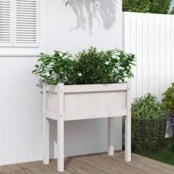 Odlingslådor med ben vit 70x31x70 cm massiv furu