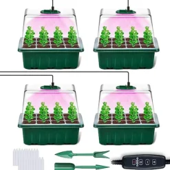 Odlingstation med LED-belysning och justerbart lock – 4-pack