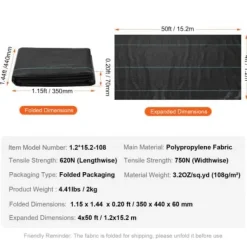 Ogräsduk, 120x1520 cm, Svart, Polypropen