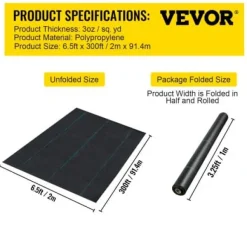 Ogräsduk, 200x9144 cm, Svart, Polypropenväv