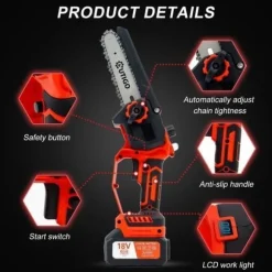 OUTIGO 6 tums sladdlös elektrisk motorsåg med 2 batterier (2*3000mAh), 3 kedjor + 1 kedjesvärd