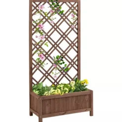 Outsunny Blomsterbänk med Spaljé - Granträ Gul 60x30x122,5 cm