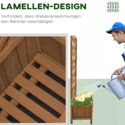 Outsunny Blomsterbänk med Spaljé - Granträ Gul 60x30x122,5 cm