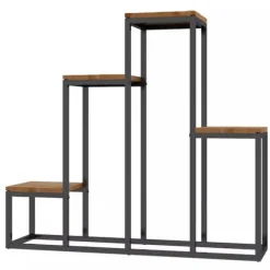 Outsunny Blomsterhylla i Gran och St stali, 4 plan, svart/ljusbrun, 80x20x74 cm