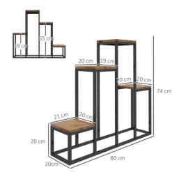 Outsunny Blomsterhylla i Gran och St stali, 4 plan, svart/ljusbrun, 80x20x74 cm