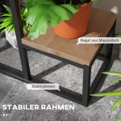 Outsunny Blomsterhylla i Gran och St stali, 4 plan, svart/ljusbrun, 80x20x74 cm