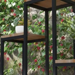 Outsunny Blomsterhylla i Gran och St stali, 4 plan, svart/ljusbrun, 80x20x74 cm