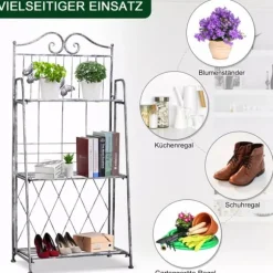 Outsunny Blomsterhylla i Metall med 3 fack, Silvergrå, 44x25x96cm