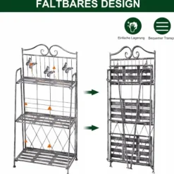 Outsunny Blomsterhylla i Metall med 3 fack, Silvergrå, 44x25x96cm