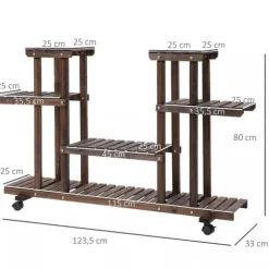 Outsunny Blomsterställ i massivt Tannenholz, 4 nivåer, kolat, 123,5x33x80cm