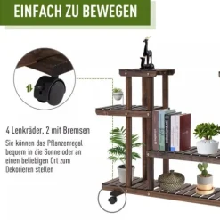 Outsunny Blomsterställ i massivt Tannenholz, 4 nivåer, kolat, 123,5x33x80cm