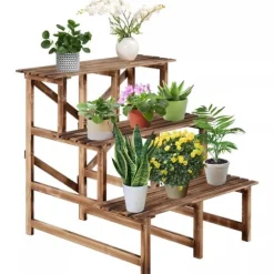 Outsunny Blomstertrappa i Granträ - 3 steg, 80x80x78cm, Natur