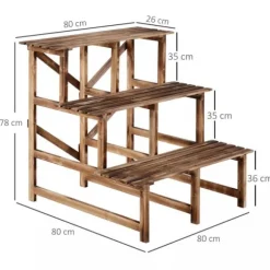 Outsunny Blomstertrappa i Granträ - 3 steg, 80x80x78cm, Natur