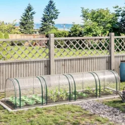 Outsunny Folietält Växthus med dörr Odlingstält Stativ PVC Transparent 395 x 100 x 80 cm