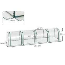 Outsunny Folietält Växthus med dörr Odlingstält Stativ PVC Transparent 395 x 100 x 80 cm