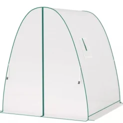 Outsunny Folietunnel Växthus med 2 dörrar och Fönster, Vinterbeständigt Folieväxthus av Stål och Plast, Vitt, 180x180x200 cm