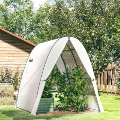 Outsunny Folietunnel Växthus med 2 dörrar och Fönster, Vinterbeständigt Folieväxthus av Stål och Plast, Vitt, 180x180x200 cm