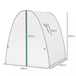Outsunny Folietunnel Växthus med 2 dörrar och Fönster, Vinterbeständigt Folieväxthus av Stål och Plast, Vitt, 180x180x200 cm
